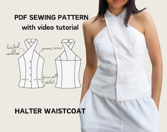 Twisted Halter Waistcoat, Women Vest PDF Digital Sewing Pattern - EU 32-52 US 0-20 - Instant Download - Astrid Waistcoat Pattern