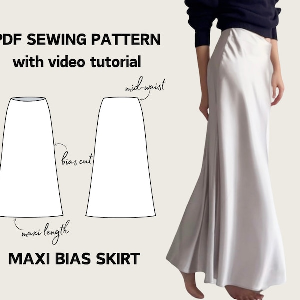 Straight Maxi Bias Cut Skirt PDF Digital Sewing Pattern - EU 34-44 US 2-12 - Instant Download - Lily Bias Skirt