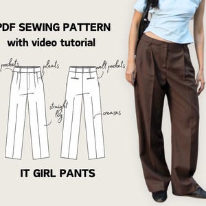 Straight Leg Mid Waist Trousers Digital Sewing Pattern - EU 34-54 US 2-22 - Instant Download - It Girl Pants