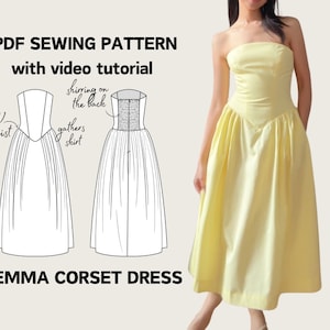 Corset Style Drop Waist Dress Sewing Pattern (PDF Digital Download)