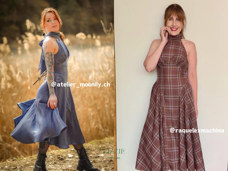 Halter Neck Tie Dress and Top Sewing Pattern with Bust Pleats Side Panels | Valentine dress PDF Download image 13