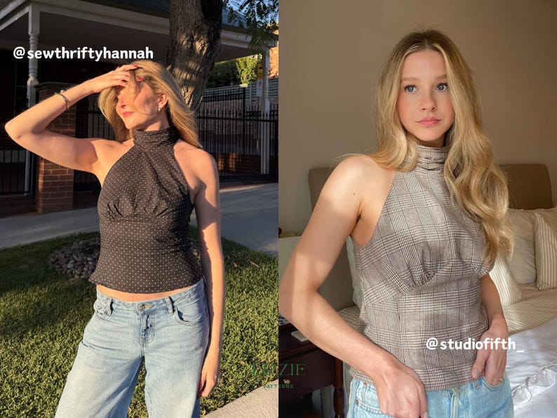 Halter Neck Tie Dress and Top Sewing Pattern with Bust Pleats Side Panels | Valentine dress PDF Download image 14