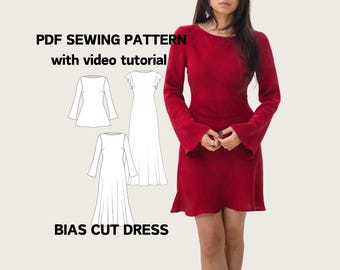 Maya Bias Cut Dress Sewing Pattern: 3 Lengths, 2 Sleeves (PDF Digital Download)