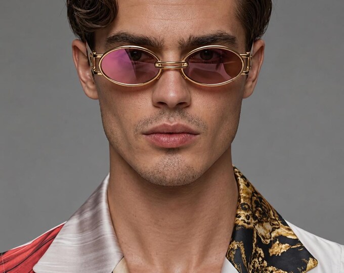 MFS Oval Sunglasses for Men, Beige Frame Pink Lens – LEAD With STYLE