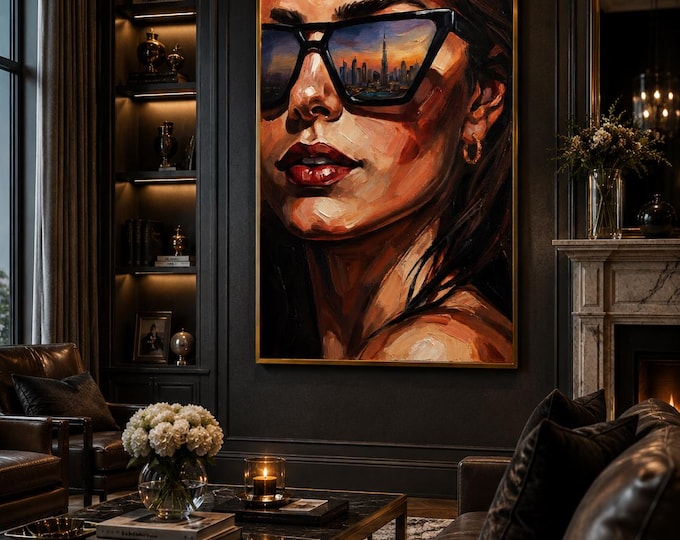 Dubai Burj Khalifa Painting: Woman Reflection, Amber Light (Digital Download)
