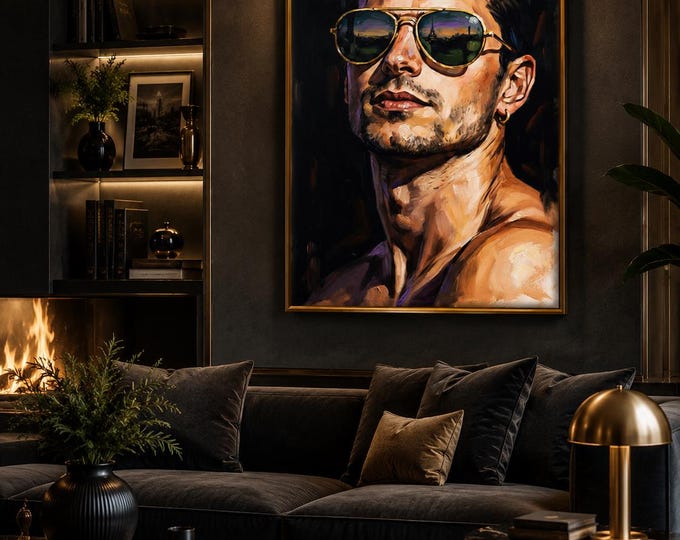 Paris Man Portrait Oil Painting | Eiffel Tower Aviator Reflection (Digital Download)
