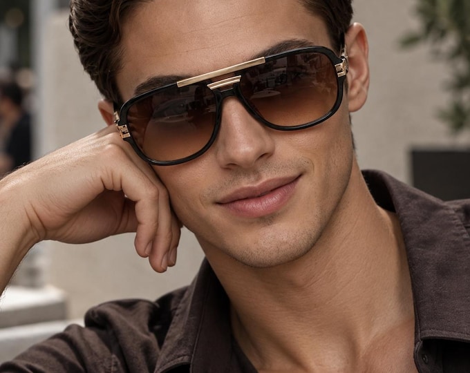 Aviator Sunglasses for Men, Black Gradient Lens Gold Detail – We Define POWER!