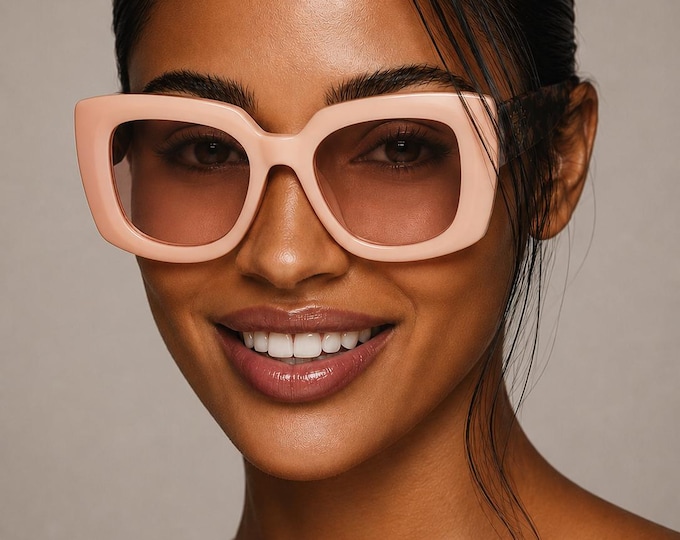 Medium Frame Creamy Pink Print Sunglasses, Paris Designer Statement Accessory