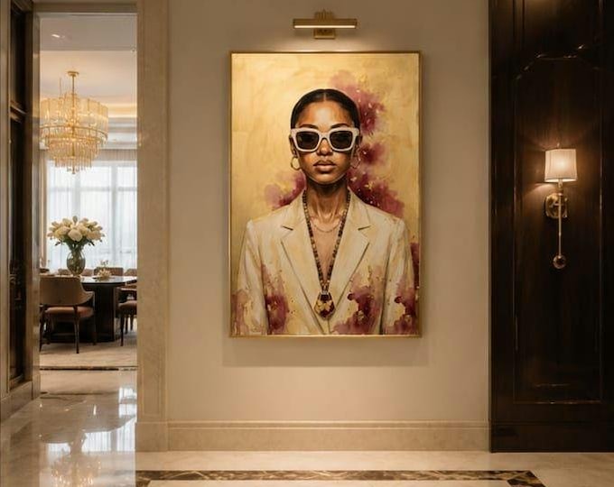 Golden Butterfly Queen Portrait | Burgundy Blooms Fine Art Print (Digital Download)