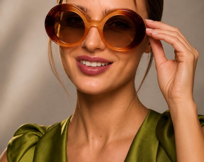 Oversized Round Sunglasses for Women,  yellow - Brown Frame – Exclusivity Meets Bold. OWN this GLOW.