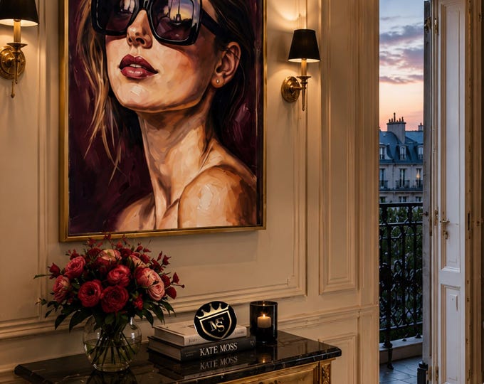 Paris Dream Portrait Oil Painting Print, Eiffel Tower Sunglasses Fashion Wall Art (Digital Download)