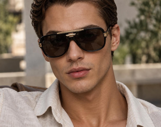 Aviator Sunglasses for Men, Black Gold-Trim Frame – Lead With Style