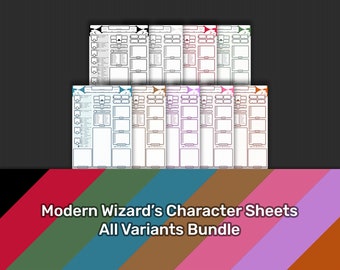 Modern Wizard's Character Sheets, D&D, 5e, All Variants Bundle, Form Fillable