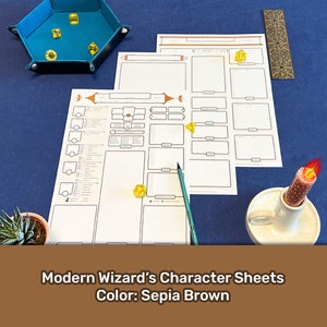 D&D 5e Character Sheets, Form Fillable, Color, Sepia Brown