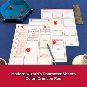 D&D 5e Character Sheets, Form Fillable, Color, Crimson Red
