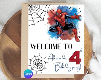 Spider-Man Birthday Welcome Sign - Personalized Party Decor (Digital Download)
