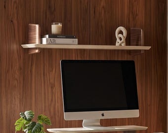 Estante de pared de madera, estante organizador minimalista, estante para libros, estantes con bordes vivos, estante flotante para libros
