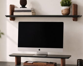 Estante de pared de madera, estante flotante para libros, estante de pared de madera con bordes vivos, estante para libros