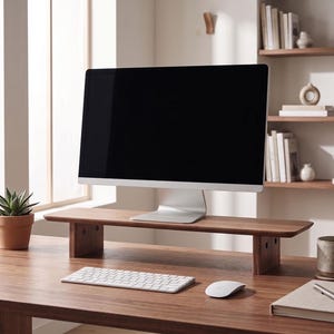 American Walnut Monitor Stand: Ergonomic Wood Desk Riser