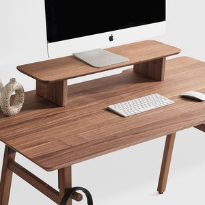 Wood Monitor Stand Riser: Ergonomic Walnut, Black, Cream & Anthracite Desk Organizer