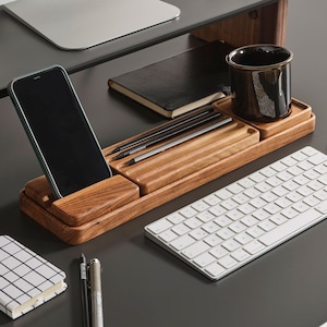 Handmade Beech Wood Desk Organizer Set: Minimalist Office Storage