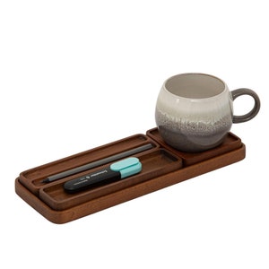 Dark Beech Wood Desk Organizer Set: Minimalist Office Accessories