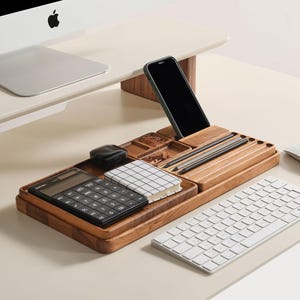 Handmade Beech Wood Desk Organizer Set: Minimalist Office Accessories