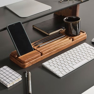 Handmade Beech Wood Desk Organizer Set: Minimalist Office Storage