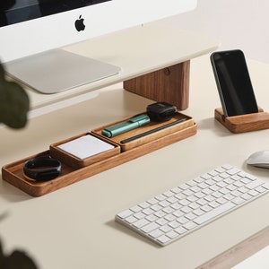 Handmade Beech Wood Desk Organizer Set: Minimalist Office Accessories