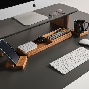 Handmade Beech Wood Desk Organizer Set: Minimalist Office Accessories