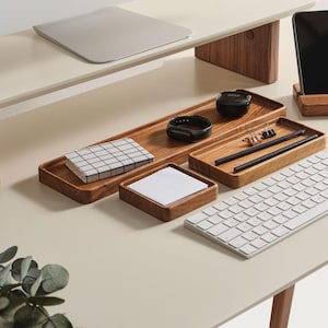 Ensemble d'organisateurs de bureau en bois personnalisé avec plateau pour notes - Cadeau de bureau fait main pour maman, professeur, patron ou collègue, déco