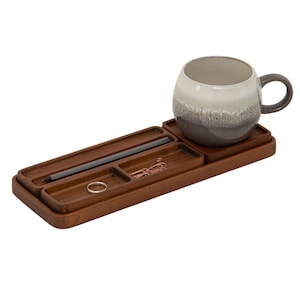 Beech Wood Desk Organizer Set: Minimalist Pen Holder, Coaster & Phone Stand