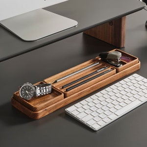 Beech Wood Desk Organizer Set: Minimalist Handmade Office Trays, Modern Workspace Storage