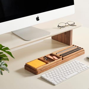 Customs included, Wooden Desk Organizer Set, Wood Notes Tray, Personalizable Organizer, Minimalist Design