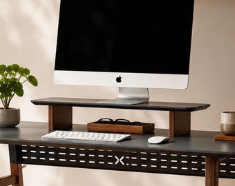 Minimalist Wooden Monitor Stand, Ergonomic Desk Shelf, Laptop Riser (31 or 38 Inch)