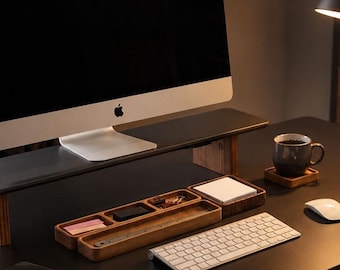 Beech Wood Desk Organizer Set: Handmade Minimalist Modular Tray, Modern Office Storage