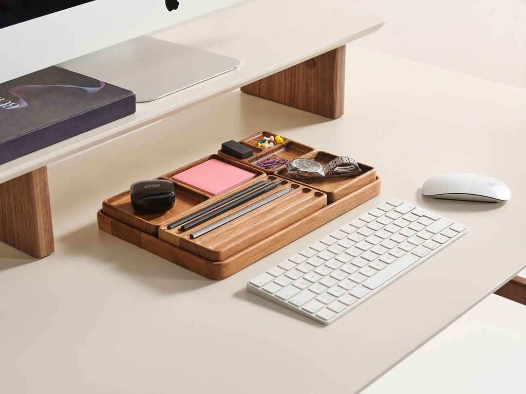 Wooden Desk Organizer Set of 5, Office Accesories, Wood Organizer