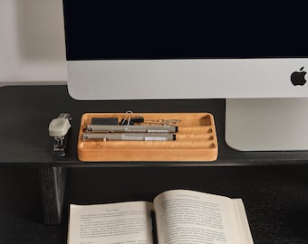 Portapenne minimalista in legno: organizer da scrivania compatto, accessorio moderno per l'ufficio domestico