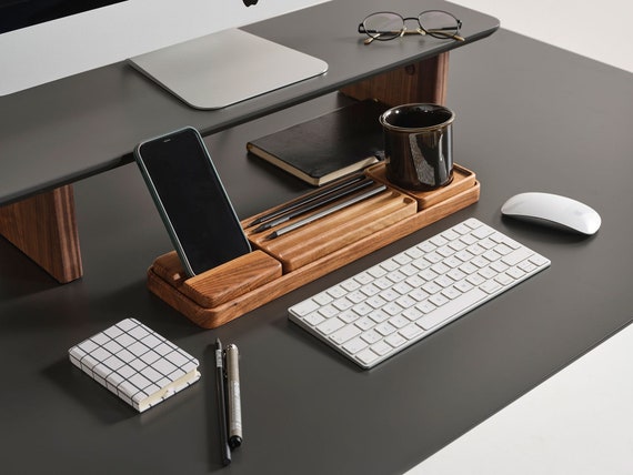 Handmade Beech Wood Desk Organizer Set: Minimalist Office Storage