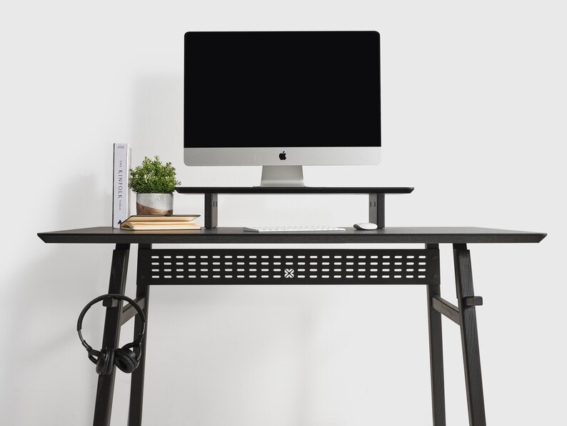 Natural Wooden Monitor Stand, Dark Oak Wood Monitor Riser, Wide