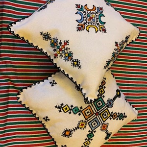 Handcrafted Moroccan Embroidered Pillow Covers - 35x35 cm, Vibrant Multicolored Cushion Covers, Buy 1 Get 1 Free!