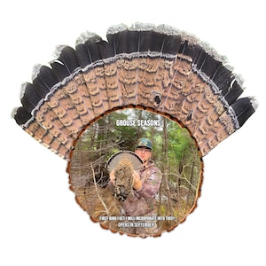Grouse Fan Mount Plaque – Rustic Live Edge Wood Frame with Epoxy Finish for Grouse Tail Display, Cabin Wall Décor & Feather Mounting