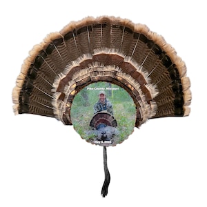 Custom Turkey Fan Mount - Turkey Fan With Color Photo - Turkey Fan Plaque - First Turkey - Custom Photo On Wood
