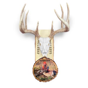 European Mounting Plaque with Epoxy Resin Finish - Custom Color Photo Mount, Skull Hanger for Deer, Boar, & More, Optional LED Antler Light