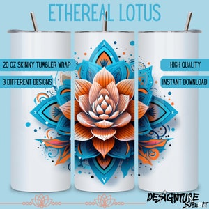 Beautiful Lotus Flower Tumbler Wrap, Digital Download, Straight and Tapered Design, 20 oz Skinny Tumbler Wrap, Sublimation Template PNG