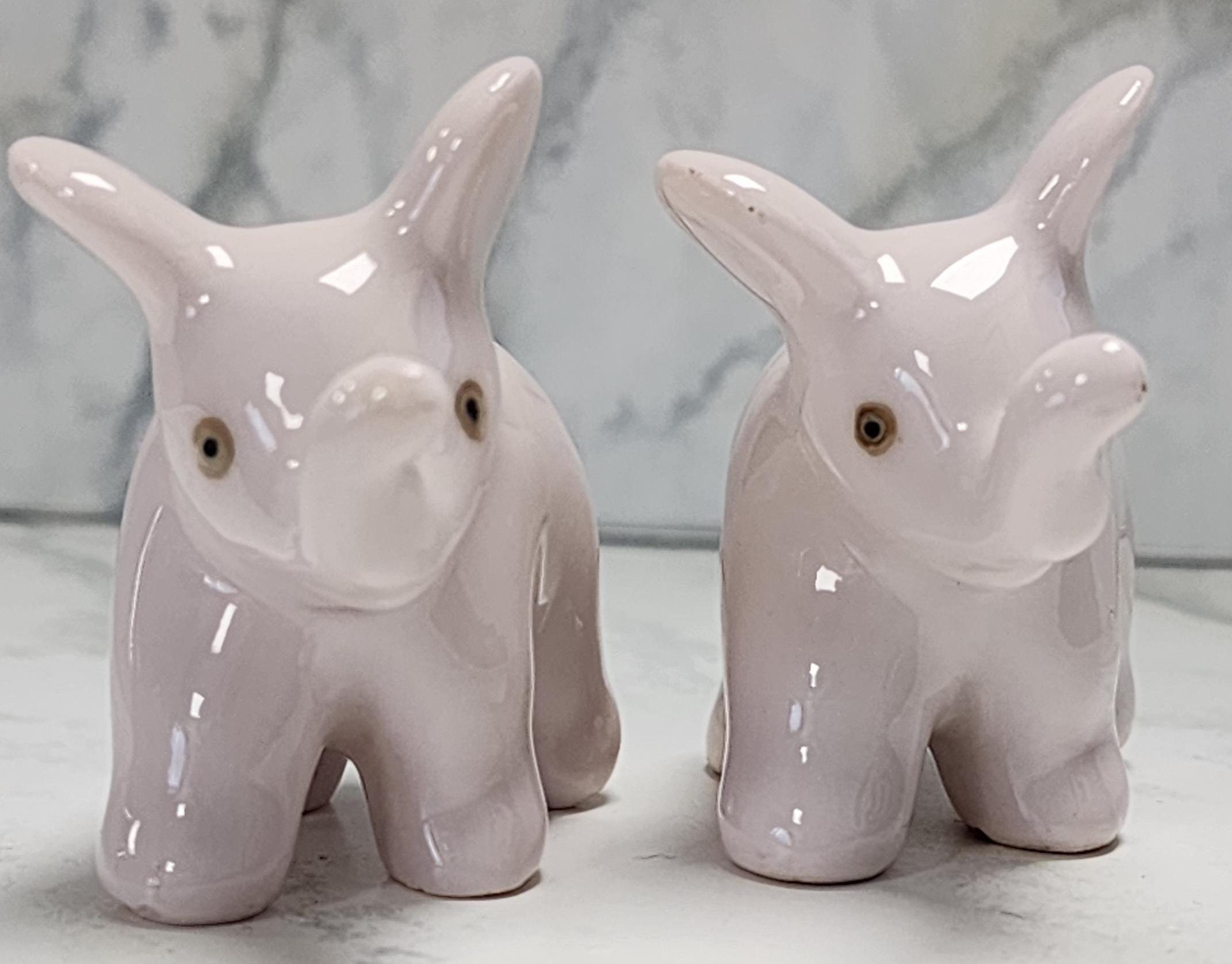 象の置物、素焼き、2体セット、占領下日本製、ヴィンテージ