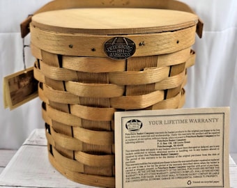 Peterboro Basket Co., Woven Ice Bucket w/Liner Insert, Single Handle, Tag & Card