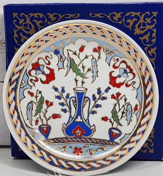 Kutahya Porcelain Mini Plate, Colorful 'vase' Design With Faux