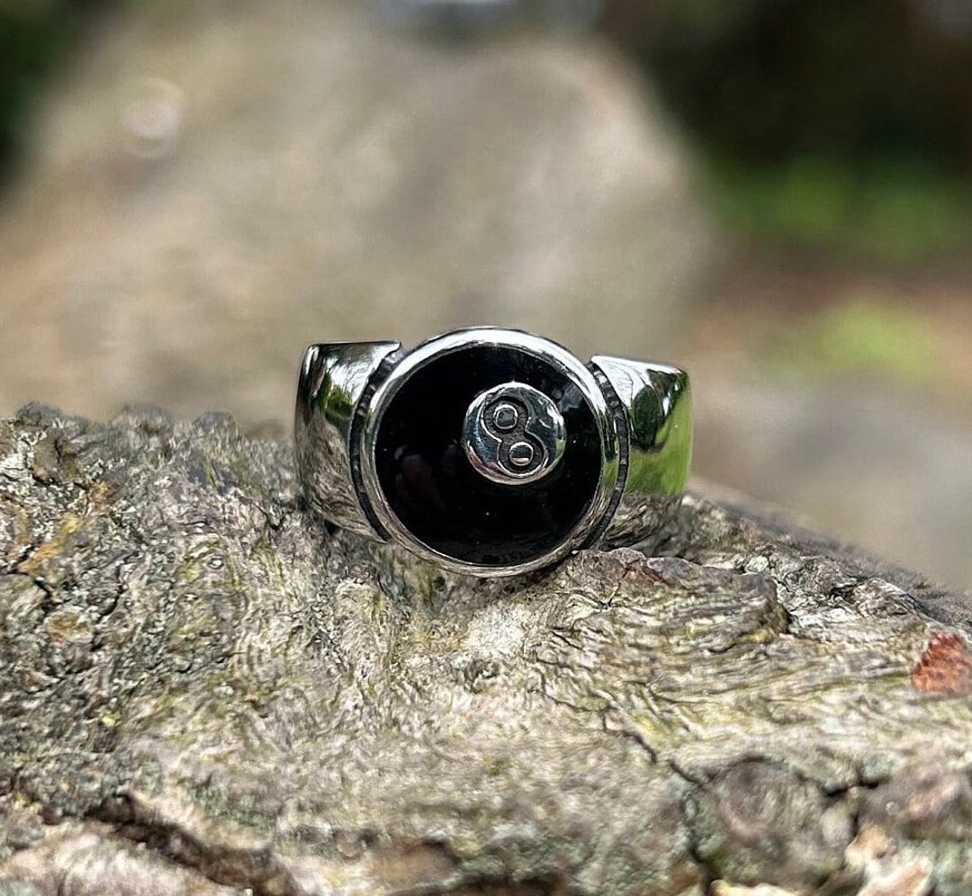 Lucky 8 Ball Pool Ball Ring Snooker Pool Ball Silver Ring Eight Ball ...