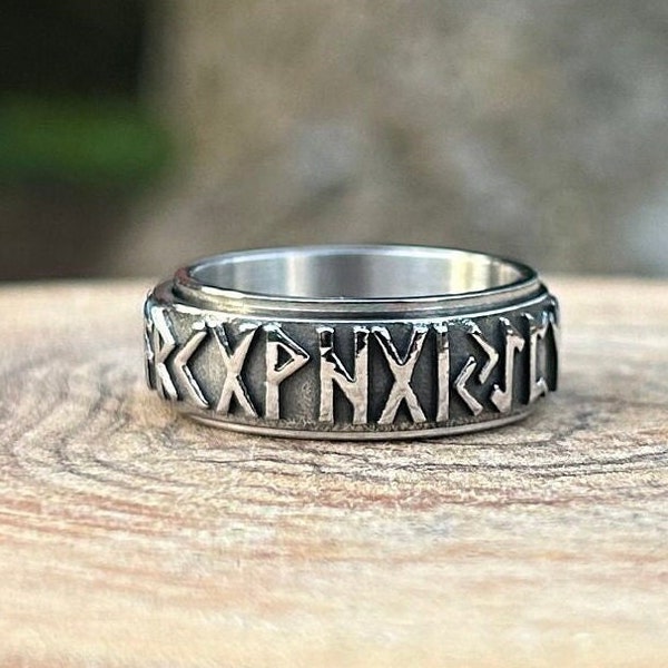 Viking Runes Ring | Viking Jewellery | Band Spinner Ring | Viking Jewelry | Stainless Steel Wedding Ring | Anniversary Gift | Nordic Odin